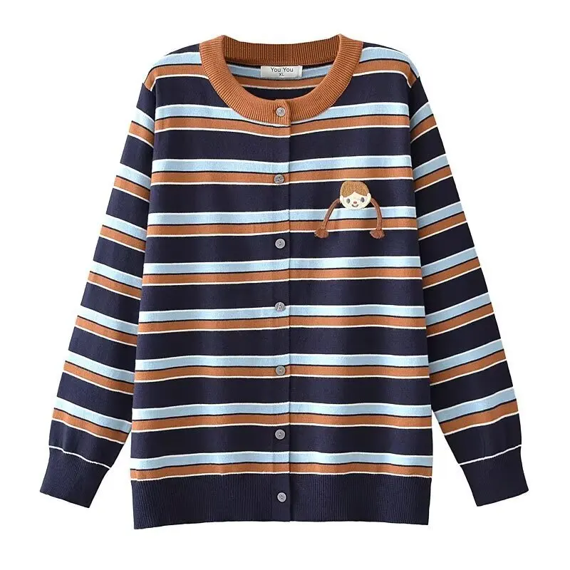 Fashion Plus Size Women's Sweaters Autumn 2025 Youthful Embroidered three-dimensional Braid Girls And Striped Knitted Cardigan