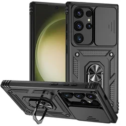 Armor Magnetic Bracket Case with Slide Camera Protection and Shockproof Cover for Galaxy S10 (Black)