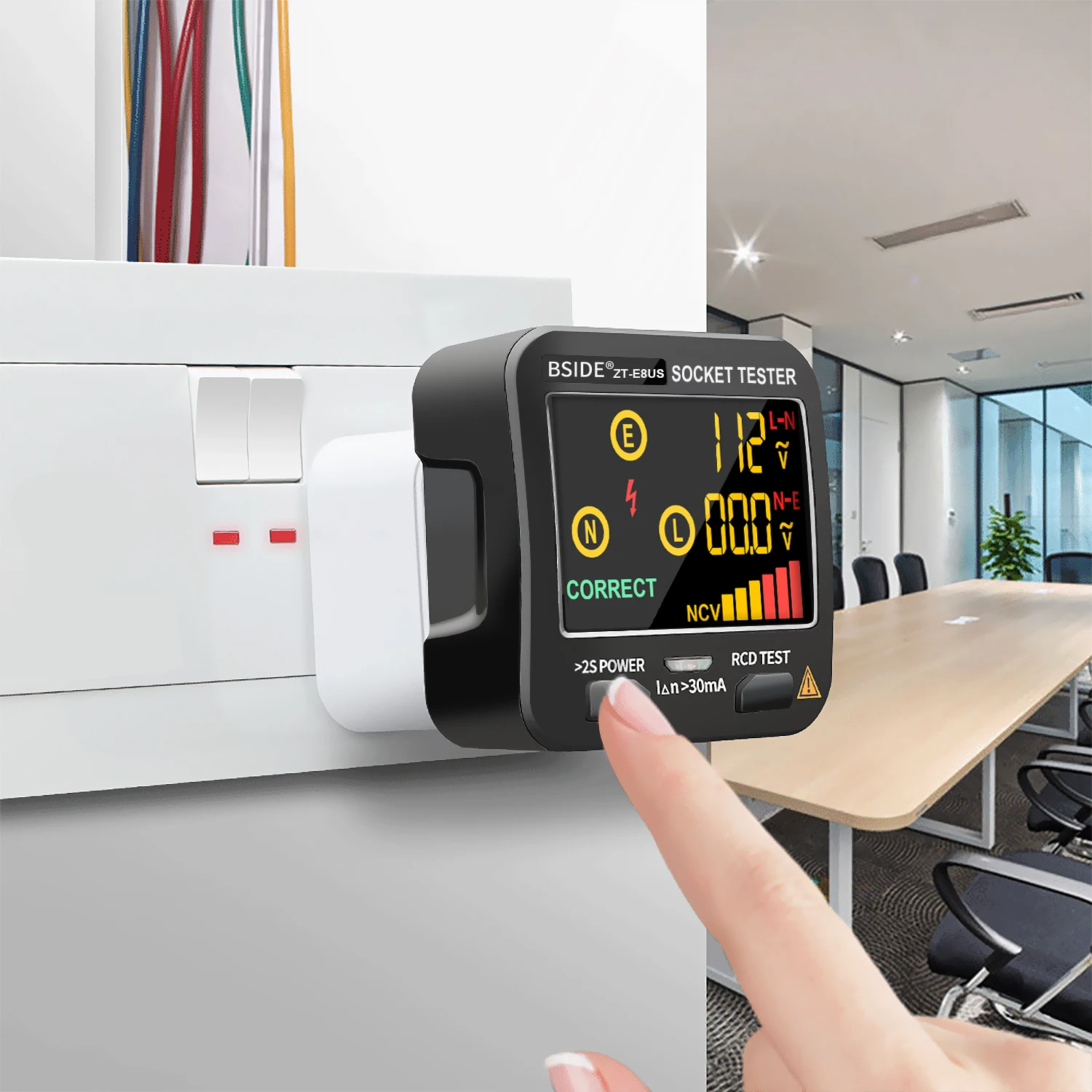 Socket Tester BSIDE Smart Socket Tester Smart Socket Voltage Checker RCD GFCI Test NCV Live Neutral Test EU US UK Plug Table