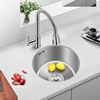 Kitchen Sink 304 Stainless Steel Round Single Groove Dish Washing Basin Thickened Sink with Kitchen Faucet Drain Accessores 2