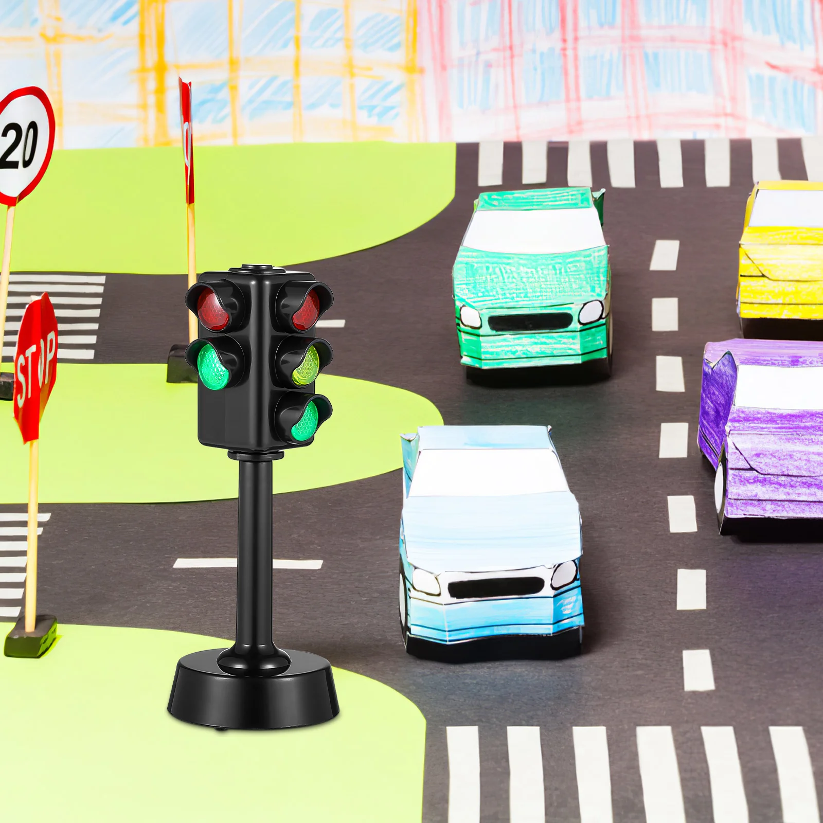 2 Pcs Traffic Toys for Kids Mini Set Toddler Lamp Light Model Ornament Road Child Train Miniature 4