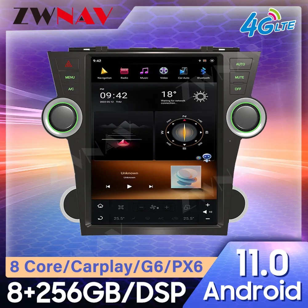 

For Toyota highlander 2009-2013 256G CARPLAY DSP Android 11 Car multimedia Player GPS Audio Radio Recorder Head Unit Auto Stereo