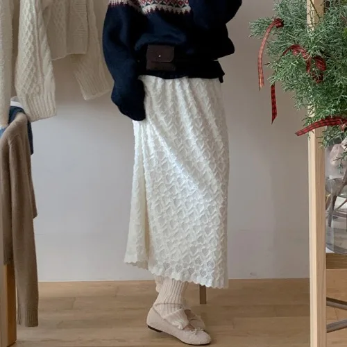 High Waist A-Line  Skirt for Women Sweet Lace Versatile Slimming Spring Faion Korean Sle Commute Long Skirts