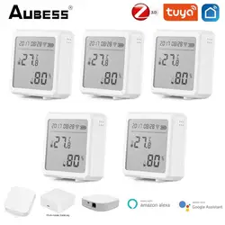 Aubess Tuya Zigbee Temperature Humidity Sensor with LCD Screen Display Powered SmartLife APP for Alexa and Google Assistant