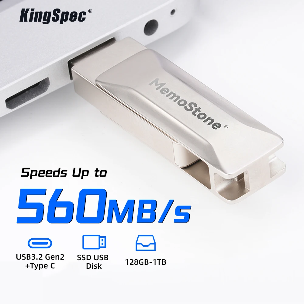 KingSpec ޴ SSD USB 3.2, 2  CŸ  ̺, 560 MB/s USB ÷ ̺, ޴ Ʈ PC, 256GB, 512GB, 500GB, 240GB