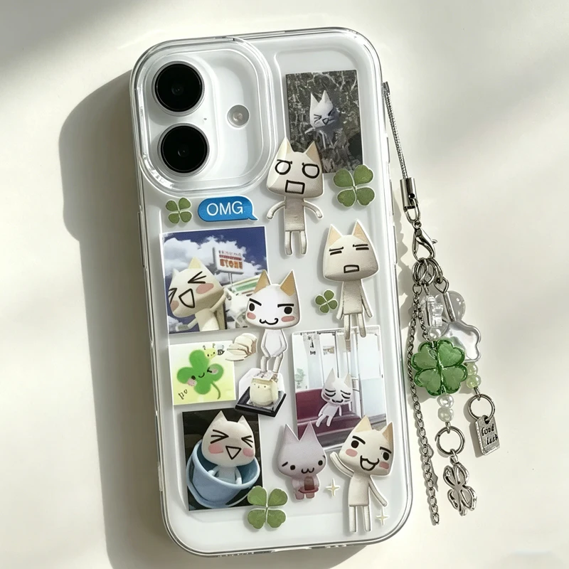 Creative Kitten & Clover Pattern Phone Case Anti-scratch Protective Cover For IPhone Pro Max_voghion.com