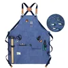 American Country Thickened Canvas Multi-pocket Craftsman Tools Anti-fouling Solid Color Apron Gardening Work Clothes Apron 1