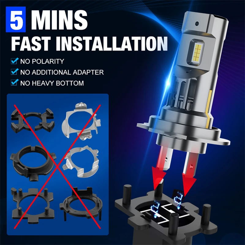 KAFOLEE 2Pcs Led H7 Canbus Headlights H7 LED Auto High Quality 300000Lm 250W Bulb 6500K White Day Running Car Lights Plug&Play