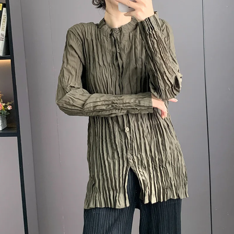 Pleated Women Cardigan 2025 Autumn Outfit Handmade Pleated Jacket Long Sleeved Loose Commuting Fashion Versatile Outerwear