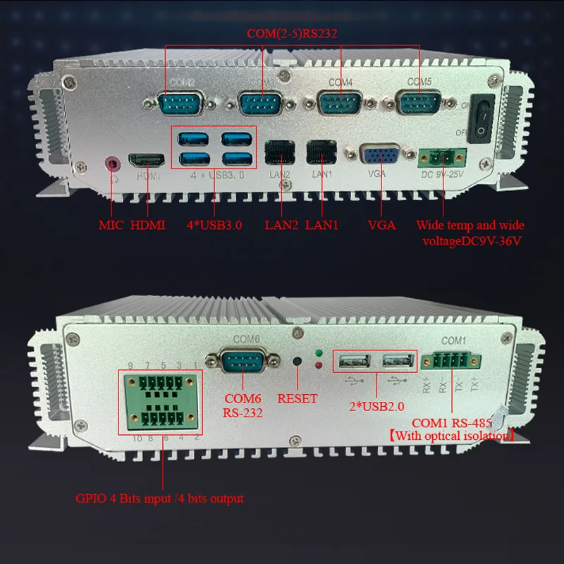 

Brand New Embedded Fanless Mini PC With 10th Gen Celeron 5205U Processor 4 USB 3.0 and 6 x Com