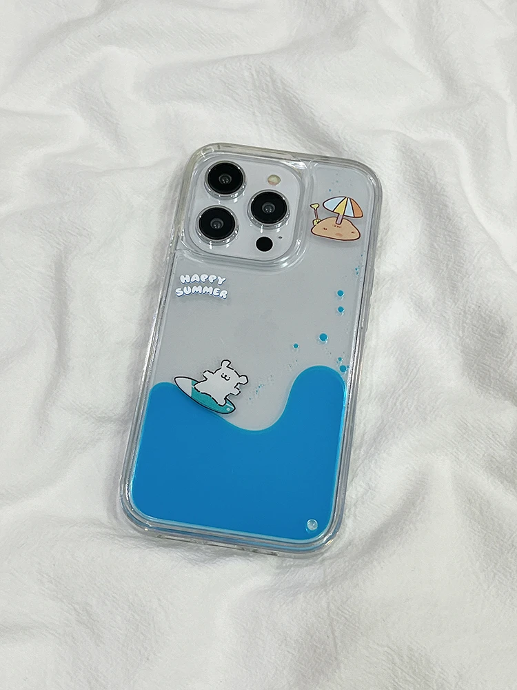 Summer Surfing Puppy Floating Liquid Case for IPhone 15 Pro Max 14