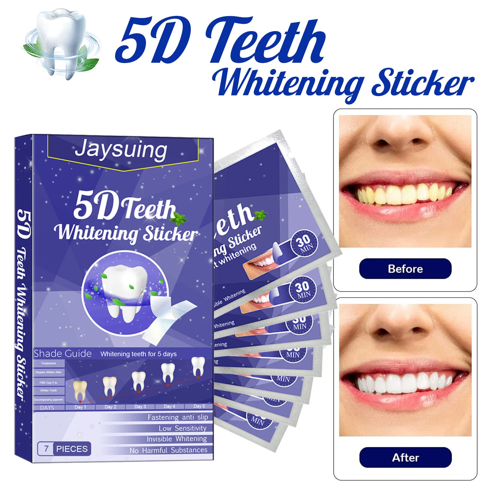 Teeth Whitening Strips 5D Whitening Teeth Stickers 7/14 Pairs Gel Whitening Strips Stain Removal Oral Hygiene Care Strip Dental Bleaching Tools Teeth