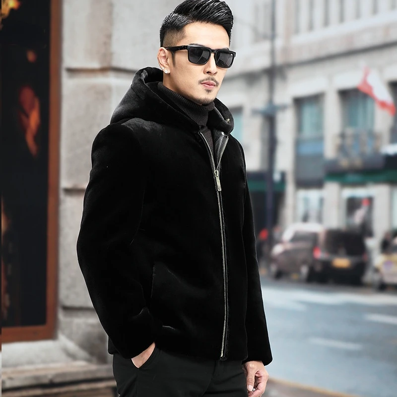 

Male Winter Faux Fur Hooded Oversized Jacket 5xl 6xl Boys Long Sleeve Thick Warm Zip Up Coat Men Outerwear PU Fluffy Overcoat