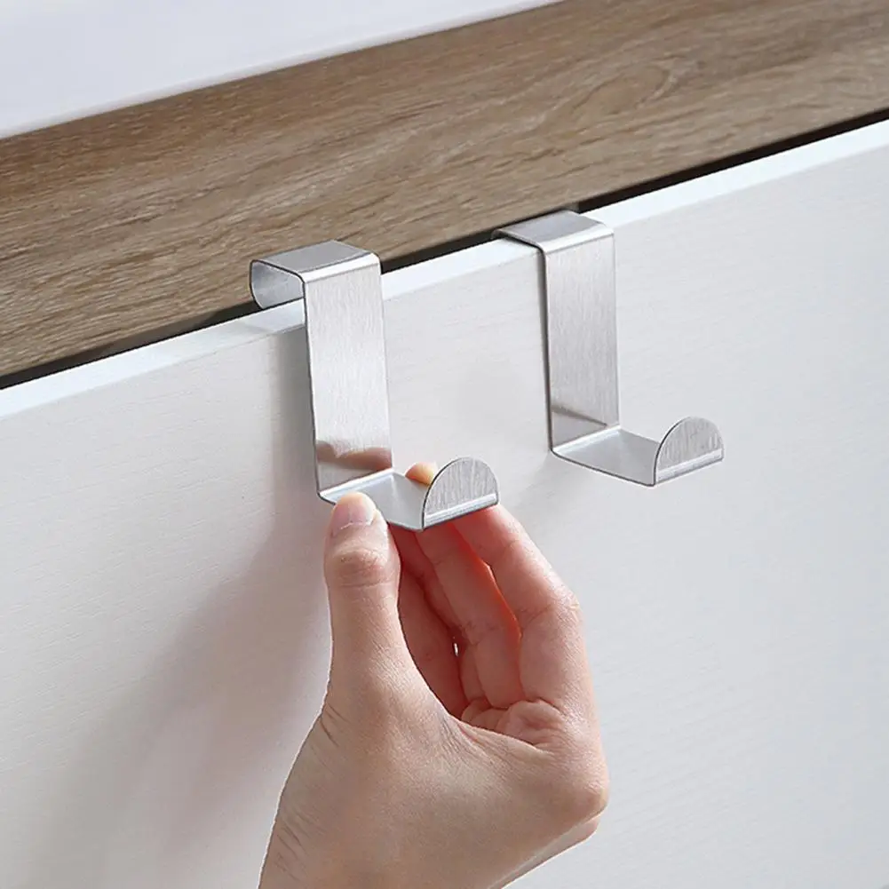 No-installation Door Hook Stainless Steel Hook Door Back Hooks for Strong Load-bearing Coat Towel Organization Cabinets Set of 4