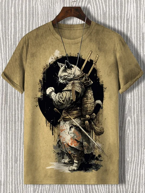 Men's T-Shirt Japanese Style Samurai Cat Graphic 3D Printed T-Shirt Casual Short Sleeved Tee Outdoor Oversized Men Clothing Tops 5 Men's T-Shirt Japanese Style Samurai Cat Graphic 3D Printed T-Shirt Casual Short Sleeved Tee Outdoor Oversized Men Clothing Tops 5