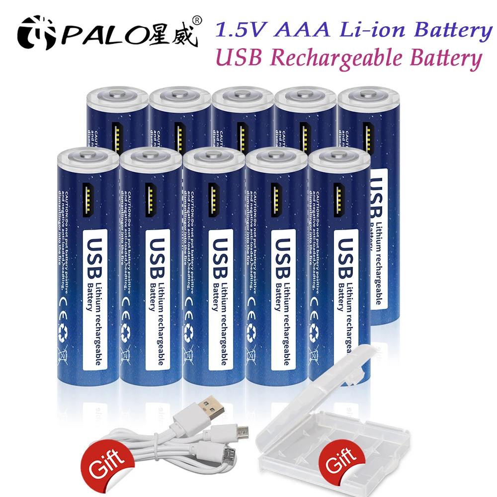 

PALO 1.5V AAA USB Rechargeable Li-ion Battery 1.5VAAA 3A USB Charging Lithium Batteris for Remote Control Mouse Electric Toys