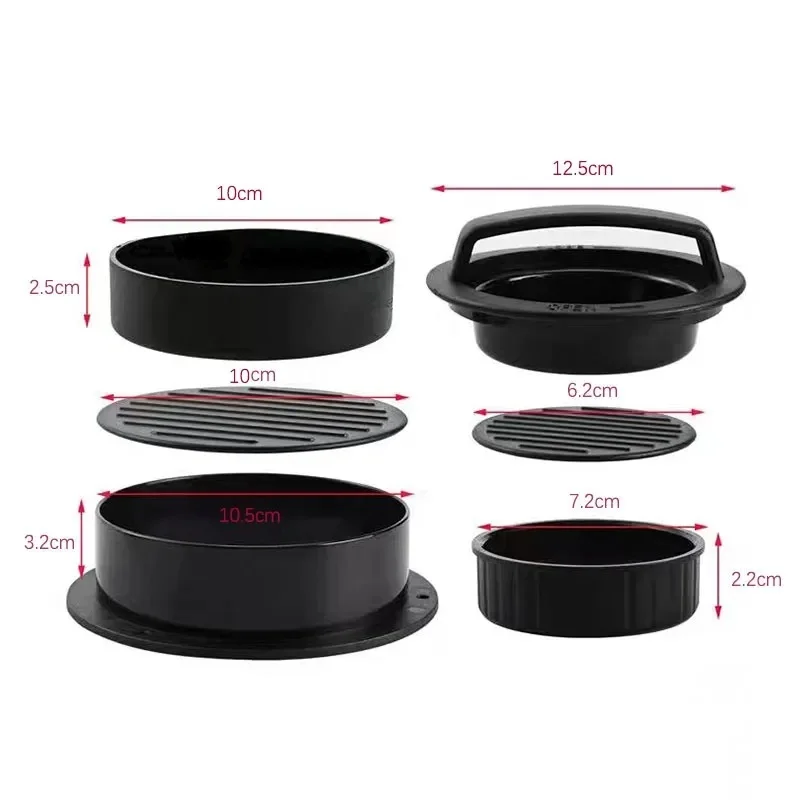 3 In 1 Round Shape Non-Stick Stuffed Hamburger Mold Beef Veggie Hamburger Meat Press Making Meat Presses