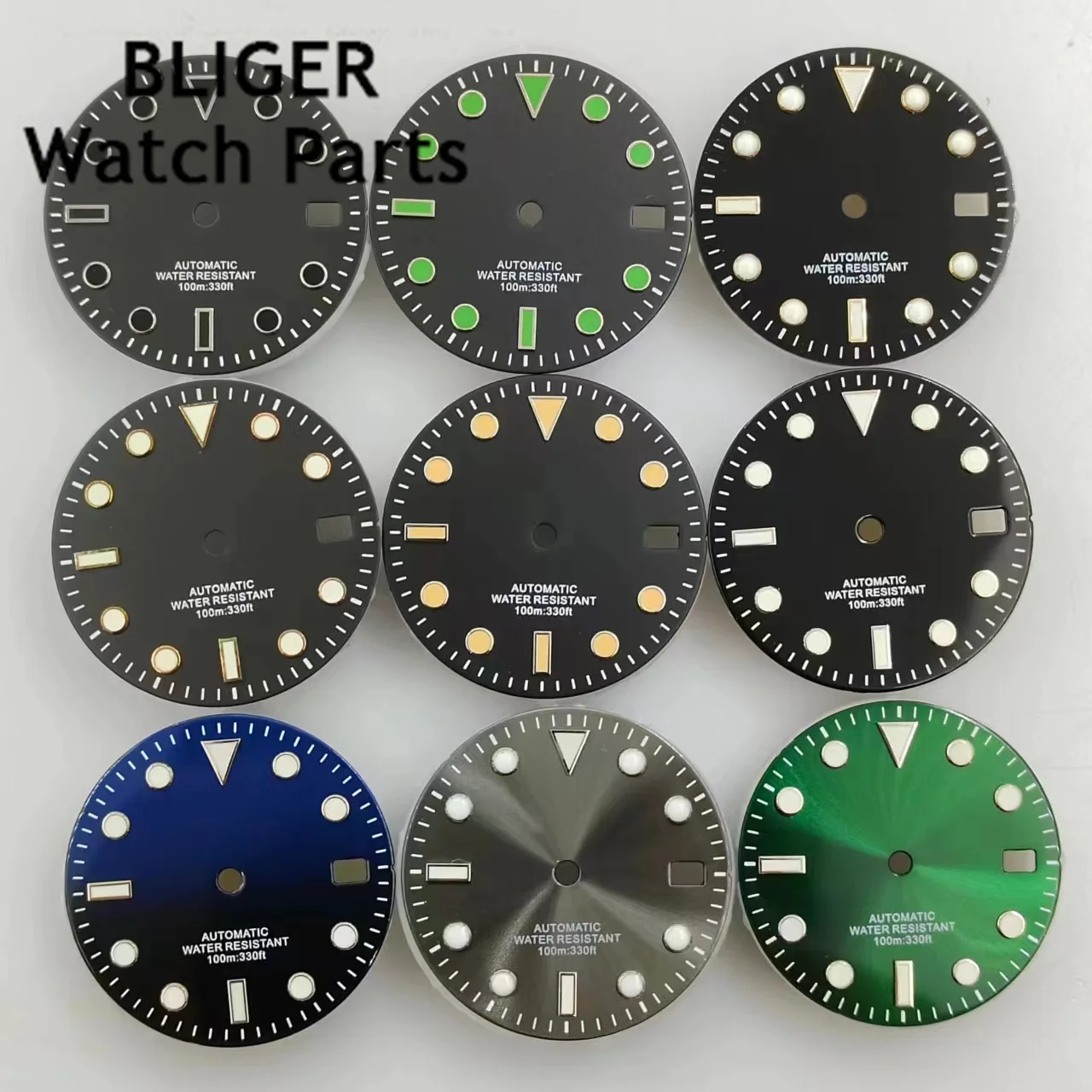 BLIGER 29mm black white green blue gray luminous dial fit NH35 ETA 2824 2836 Miyota 8215 821A Mingzhu DG2813 3804 movement
