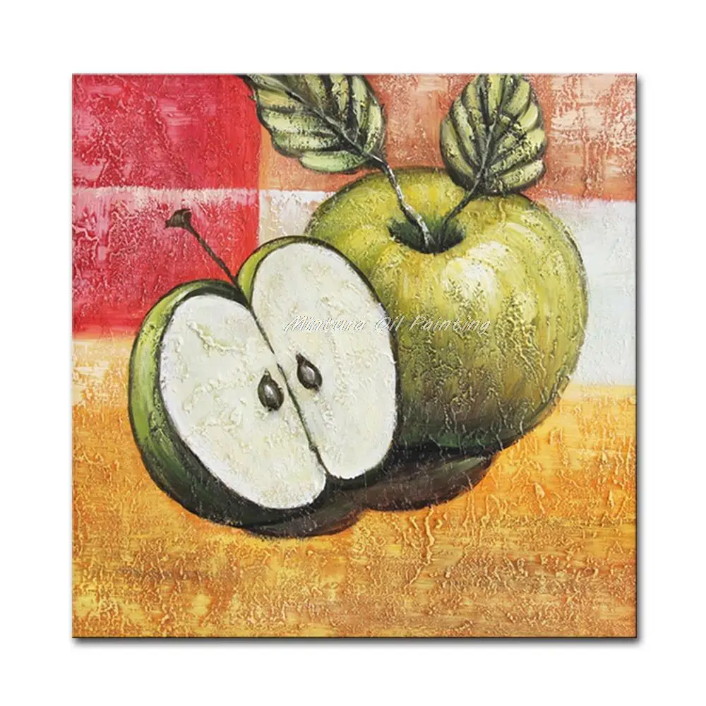 

Mintura Modern Still Life Wall Art Pictures Hand-Painted Green Apple Oil Paintings On Canvas,For Living Room Kitchen Decoration