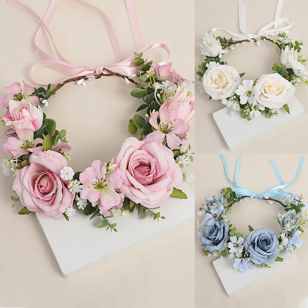 Hair Accessory Hair Headdress Bridal Headwear Hair Band Crown Flower Crown Wreath Bride Garland with Ribbon Communion Wreath Handmade Headband Headpiece Fairy Tiaras Wedding Hair Accessories