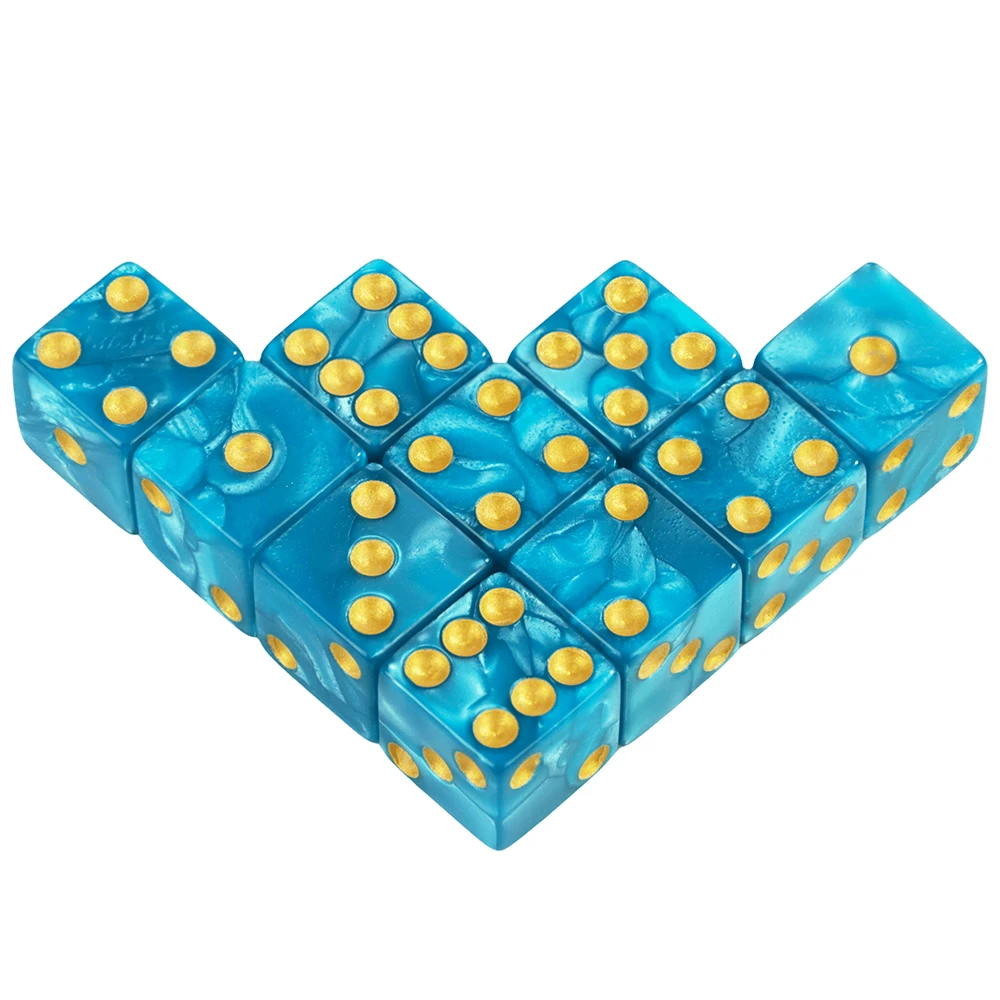 10-Piece Marble Acrylic Dice Set - Square Corner 16MM for Gaming and Entertainment