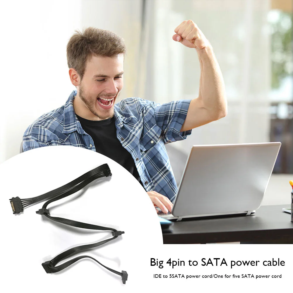 4 Pin Male to SATA 15 Pin Female Power Supply Cable 1 to 5 Cord Hard Drive IDE Molex to 5-Port 15Pin SATA Power Cable 30 inch