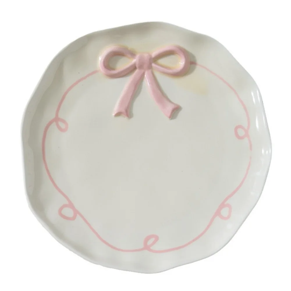 Nordic Ins Hand-painted Ceramic Bow Shape Plate Ornament Sliving Room Bedroom Dining Table Snack Fruit Salad Plate Birthday Gift 5