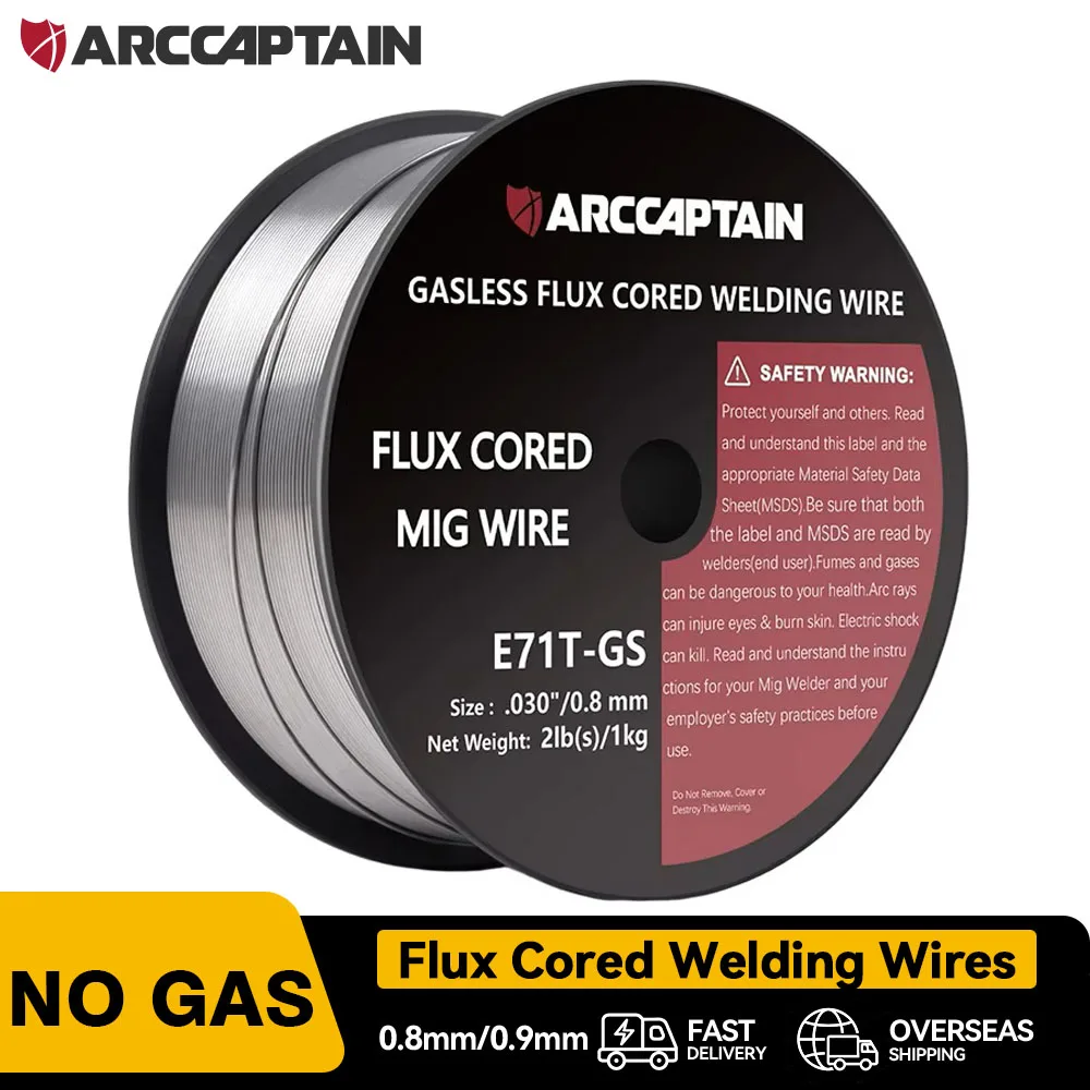 Welding Wires ARCCAPTAIN Gasless Flux Cored MIG Welding Wires 0.8mm/0.9mm 1KG 2Ib E71T-GS AWS A5.20 Carbon Steel Wire For Mig Welding Machine