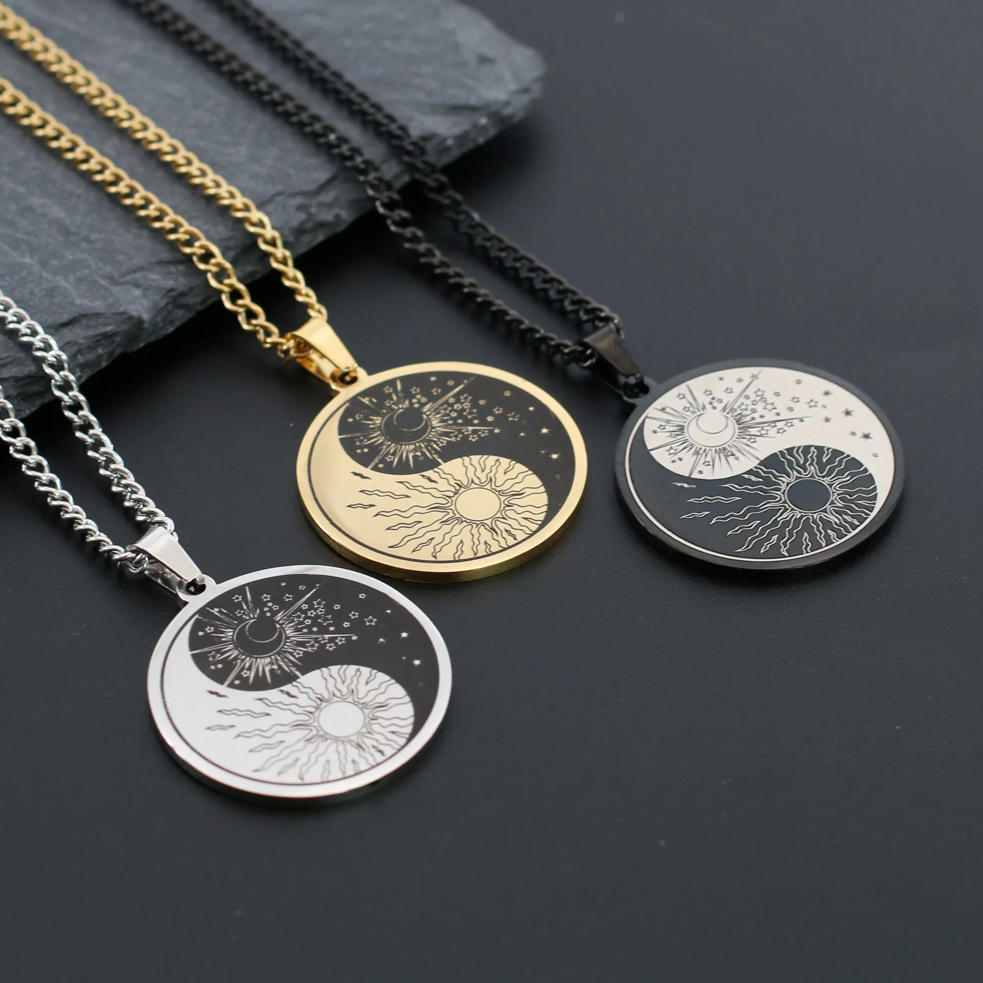 Sumpgle Titanio Acciaio Yin Yang Bagua Ciondolo Collana Trend Stile Vintage Unisex Tai Chi Simbolo Gioielli di Moda