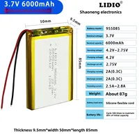 Batterie rechargeable au lithium-polymère 955085 3,7V 6000mAh de remplacement pour manette PS4, haut-parleur Bluetooth, GPS, électronique DIY 3