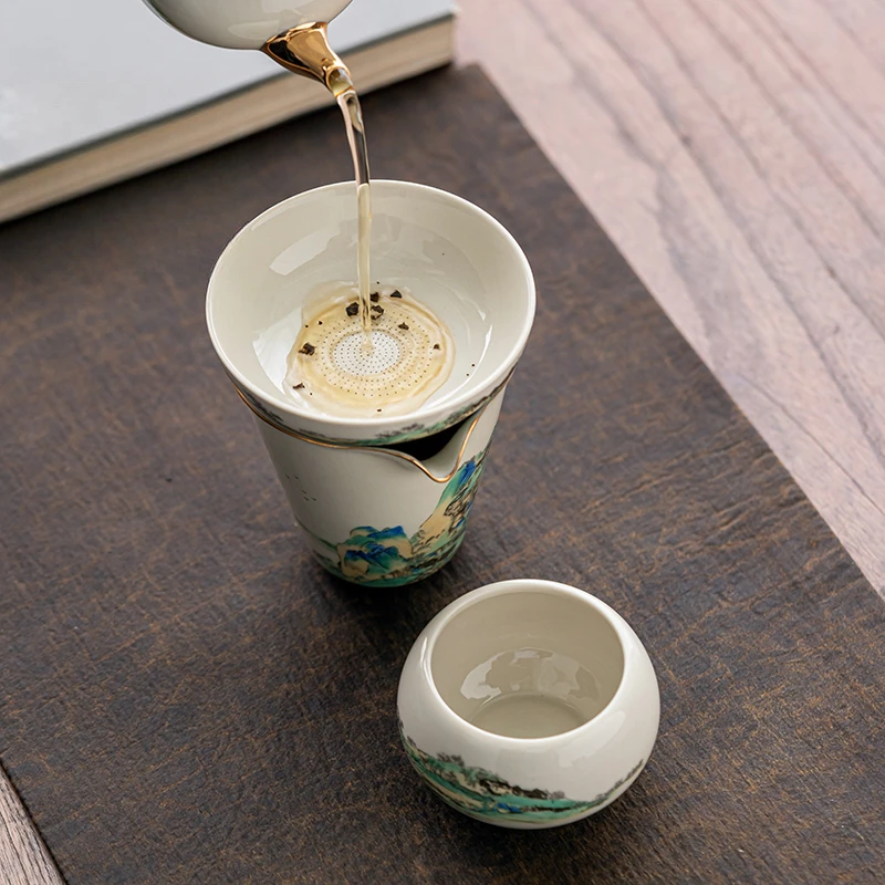Antique Glaze Tea Strainer Tea Funnel Qianli Jiangshan All Porcelain Filter Household Kung Fu Set