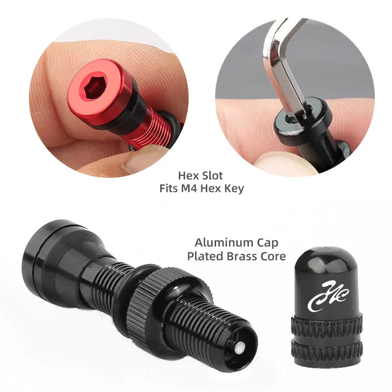 Bicycle Tubeless Valve 2PCS Schrader Nipple A/V Valves Brass Core CNC Machined Anodized for MTB Road Bike Tubeless Rims