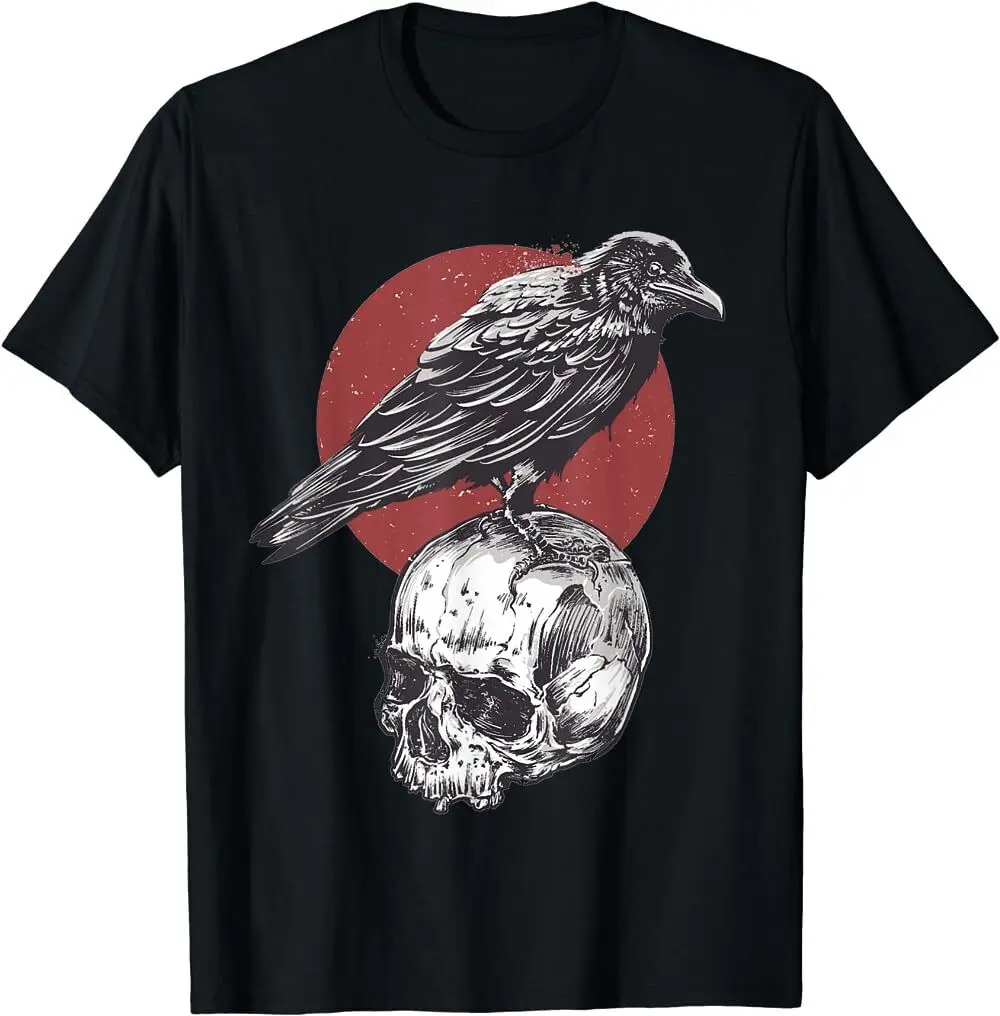 Best To Buy Black & Red G0Th Occulto Design Skull Raven O Crow T-Shirt