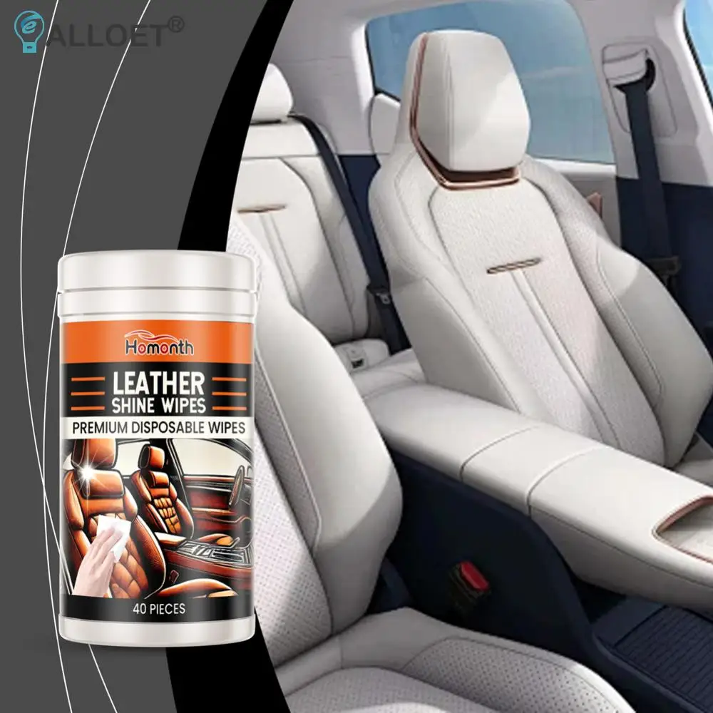 40Pcs Car Leather Wipes Conditioning Wipes Disposable Dashboard Console Dust Remover Car Interior Cleaning Wet Wipe
