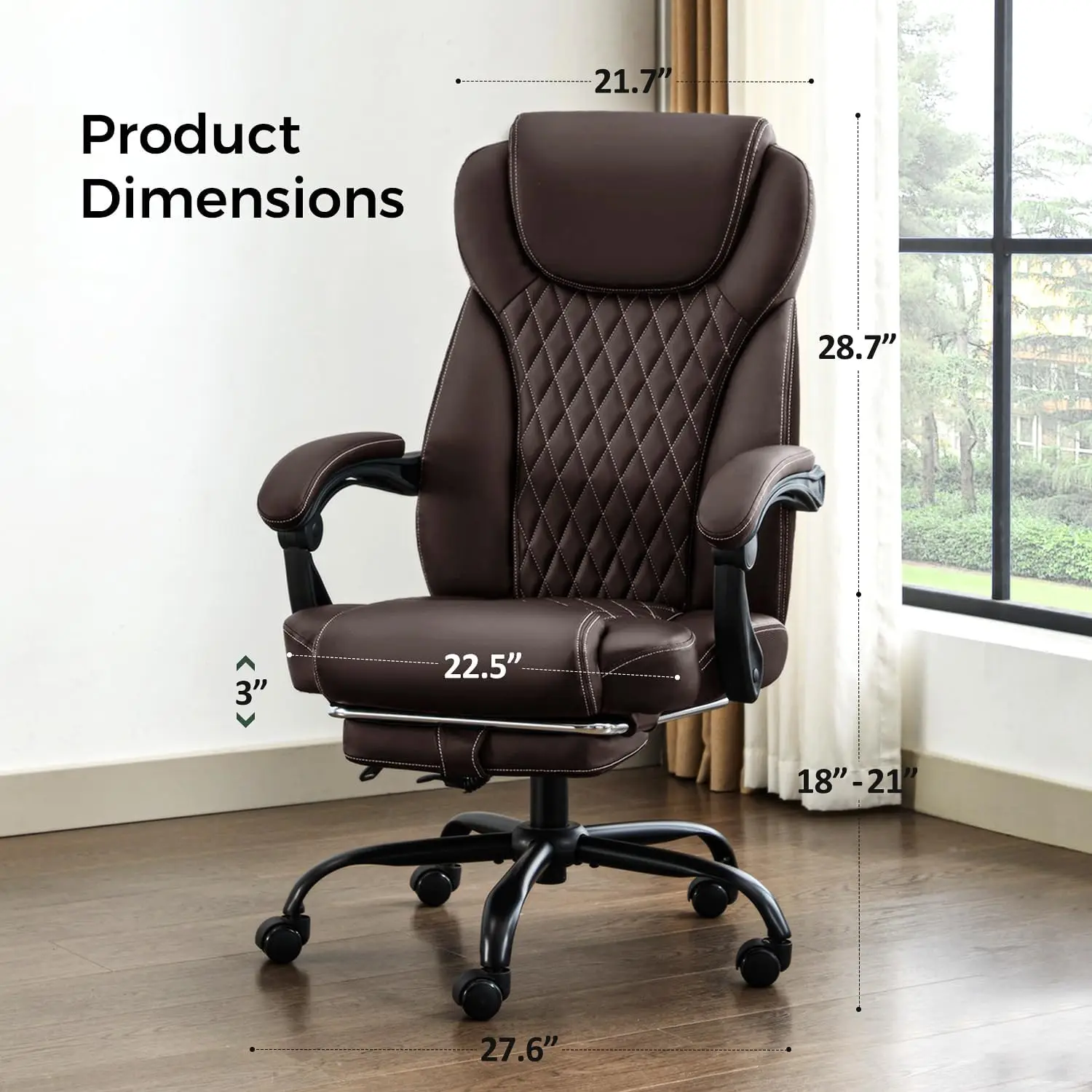 Office Chair, Big and Tall Office Chair with Foot Rest Ergonomic Desk Chairs Reclining High Back Leather Chairs with Lumbar Brow