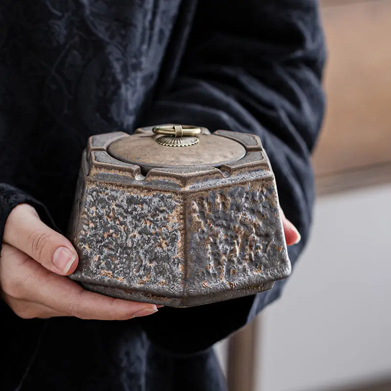 Japanese style rusty ceramic ashtray smoke cup home living room decoration office tea desktop ornaments