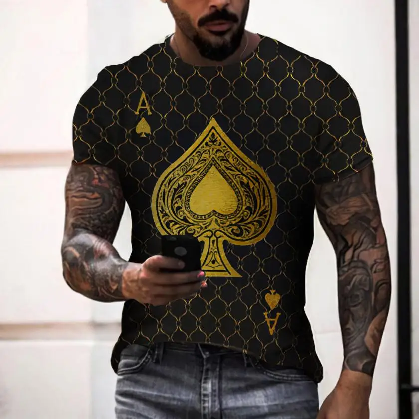 2022 Summer New Fashion Personality 3D Poker Printing T-shirt Men's Round Neck Shirt Casual All-match Short-Sleeved Sportswear 6
