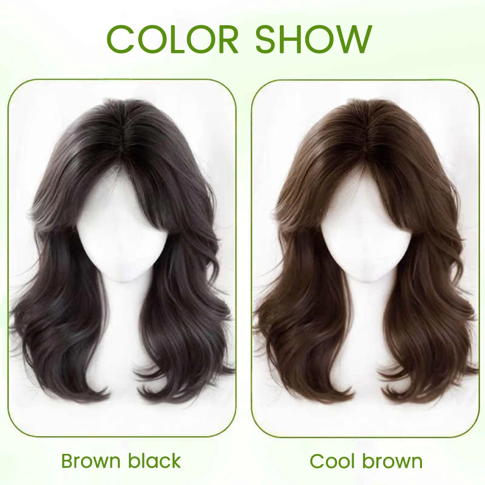 Black Synthetic Wig for Women with Wavy Hair and French Bangs