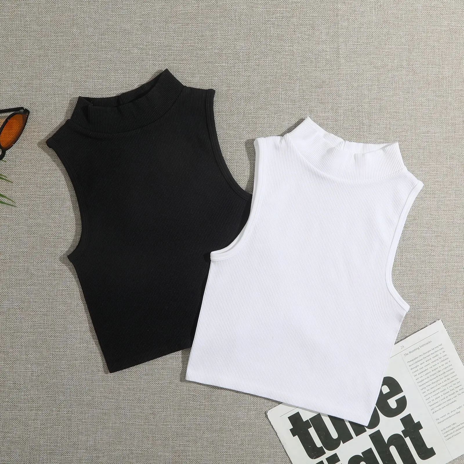 

Sexy Crop Tops Ribbed Knitted Tank Top Women Solid Color Fitness Turtleneck Running Workout Sports Vest Top Corset Top Cpe