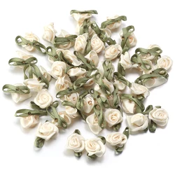 Elegant Mini Satin Ribbon Rose Appliques for Wedding Decor and Crafting (Beige)