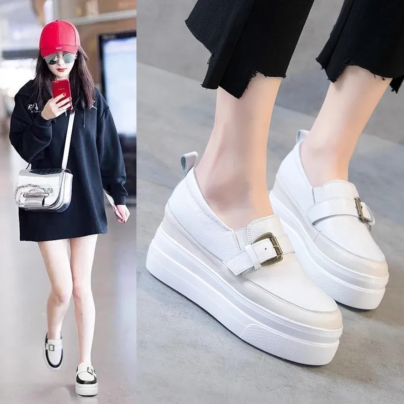 

Genuine leather inner raised small white shoes for women's spring new Korean version slimming thick soled casual sports shoes Le