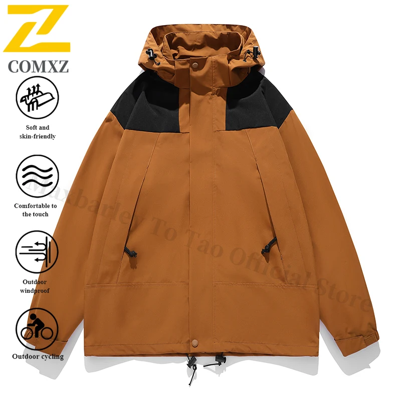 EIAO Spring Autumn Mens Detachable Hood Waterproof Windbreaker Jacket Outdoor Hiking Coat Camping Fishing Lightweight Breathable