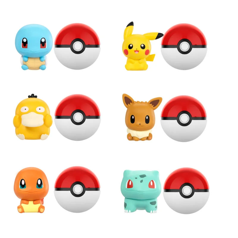 Anime Pokemon PokeBall Mini-Puppen-Actionfiguren Pikachu Charmander Bulbasaur Original Echtes Modell Ornament Spielzeug Geburtstagsgeschenk