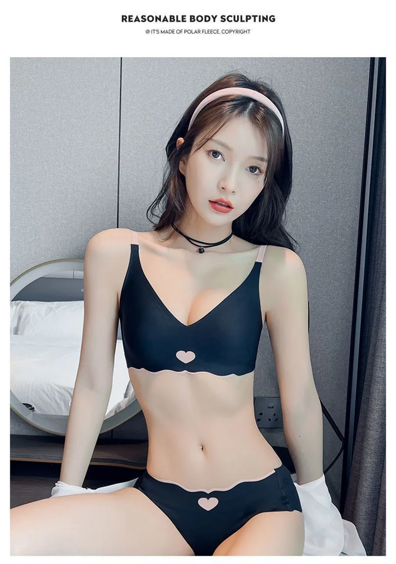 2pcs Womens Seamless Sweet Anti Sagging Bra Girl Thin Brassier Lady Comfort Soft Breathable Bra Student Simple Fashion Underwear