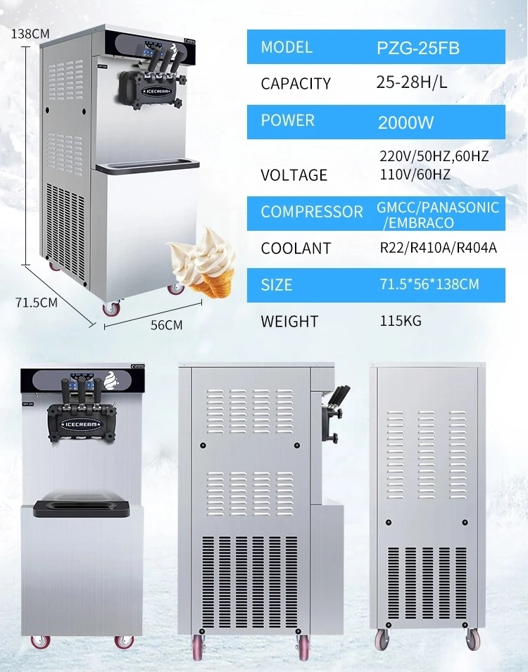 Description Picture 3 of item3 Flavors Automatic Soft Serve Commercial Ice Cream Machine Icecream Italian Gelato Making Ice Cream Makers