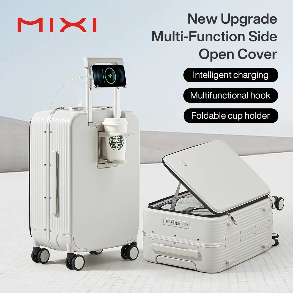 Mixi Aluminum Frame Suitcase USB Port Boarding 20 24 Inch 2