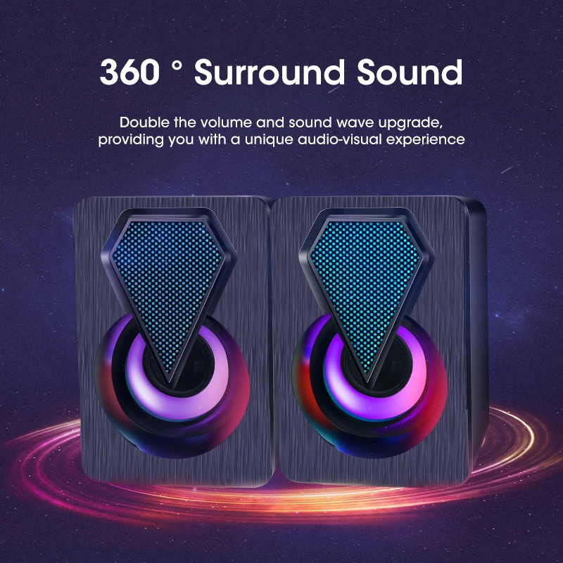 Niye USB Powered Speaker Portable MiniSubwoofer With RGB Lights Volume Control 3.5mm AUX-in HiFi Stereo Sound Desk Audio System