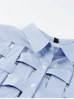 Chemise tissée à rayures pour femmes, grande taille, revers, manches longues, boutons, chemisier, vêtements d'été, printemps 2023 3