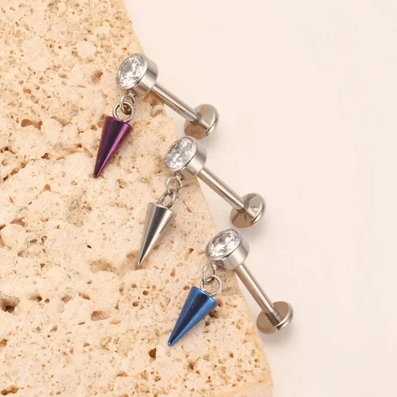 ASTM F136 티타늄 고딕 Labret 헬릭스 피어싱 16G 18G 여성 스파이크 펜던트 펑크 스타일 플랫 피어싱 양극 처리 된 바디 쥬얼리