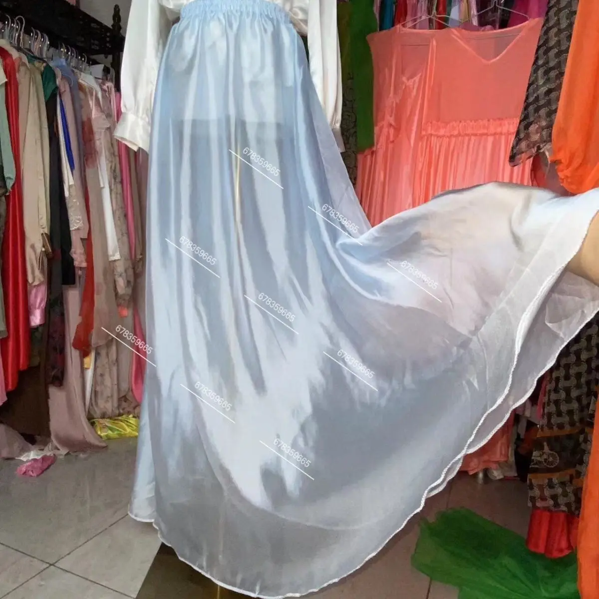 Summer Transparent Satin Sexy Women High Waist Long Skirt Yoga Sleeping Loose Bottoms